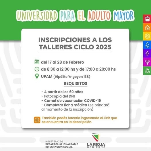 ATENCIÓN: EL LUNES SE ABREN LAS INSCRIPCIONES PARA LA UNIVERSIDAD DEL ADULTO MAYOR