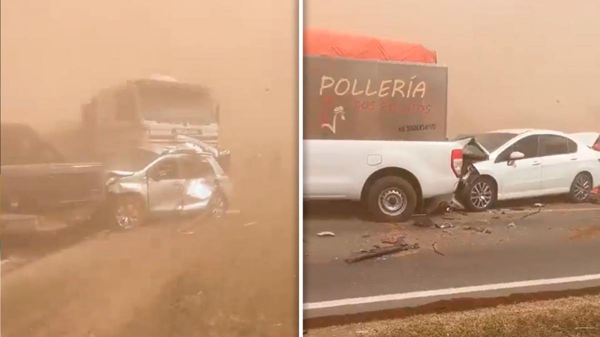 DOS MUERTOS Y UN CHOQUE EN CADENA DE 30 AUTOS POR TORMENTAS DE  VIENTOS Y TIERRA